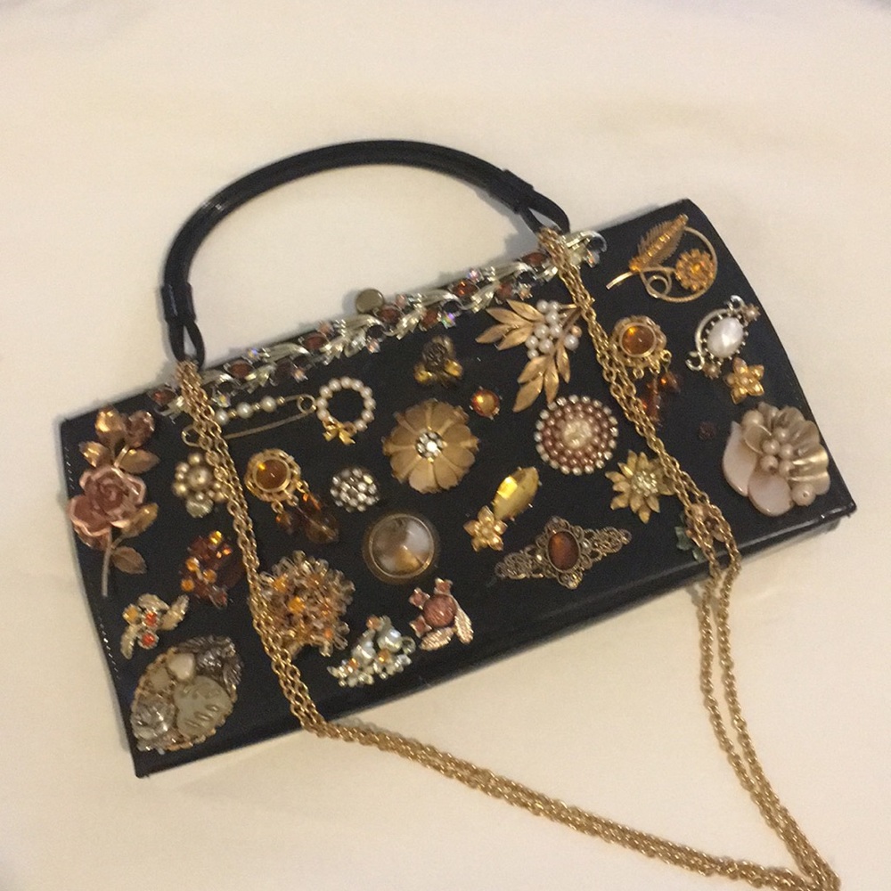 Vintage Upcycled Jeweled Patent Leather Purse